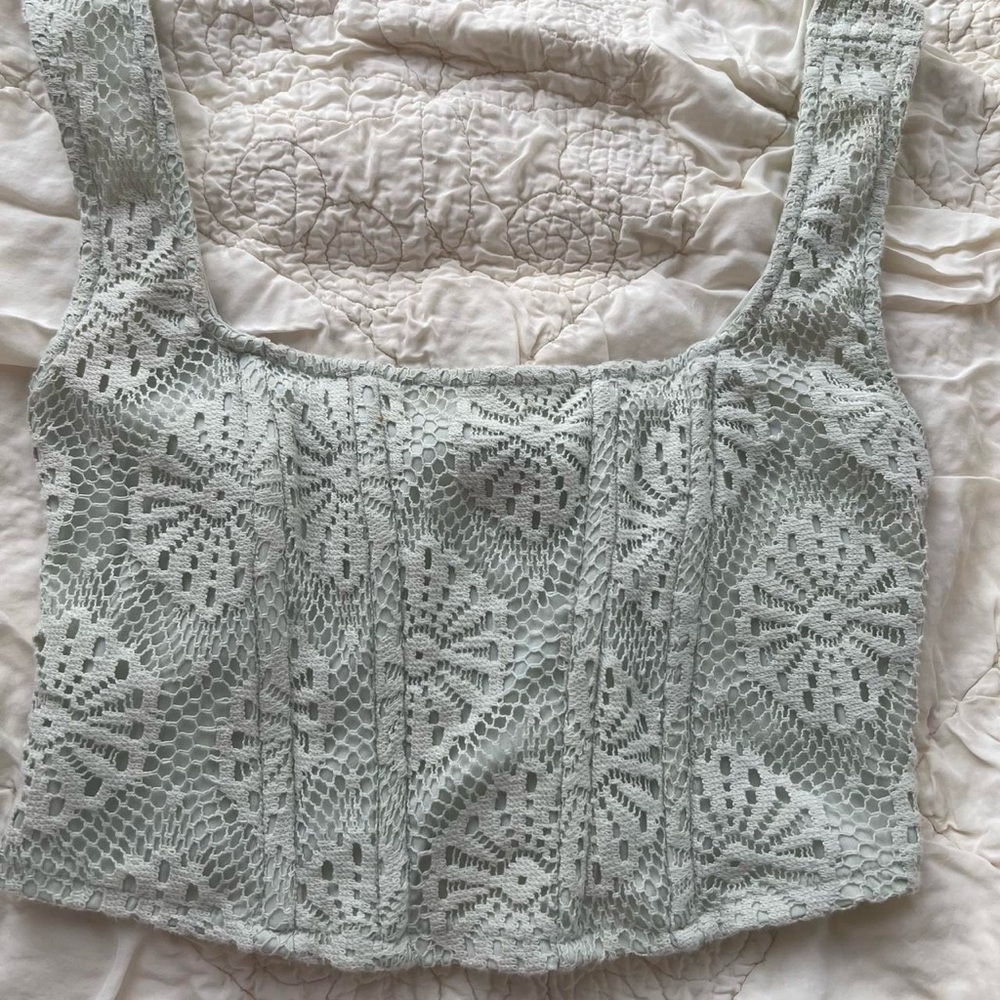 American Eagle Outfitters Green Cropped Embellished Tank Top
